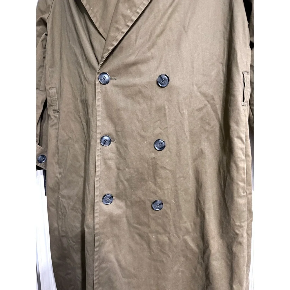 Topman Mens Olive Green Double Breasted Trench Coat Longline Jacket Size M